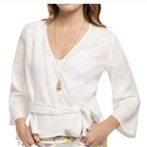 Spartina 449 Laine Wrap 100% Linen Pearl White Lightweight Blouse(L)NWT